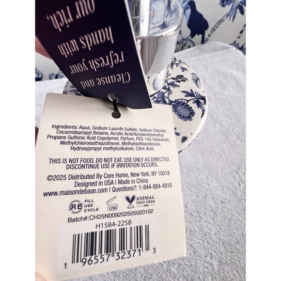 Chinoiserie Ceramic Soap Pump Maison De Base Fresh Linen Gel Birds Refillable - Picture 8 of 13